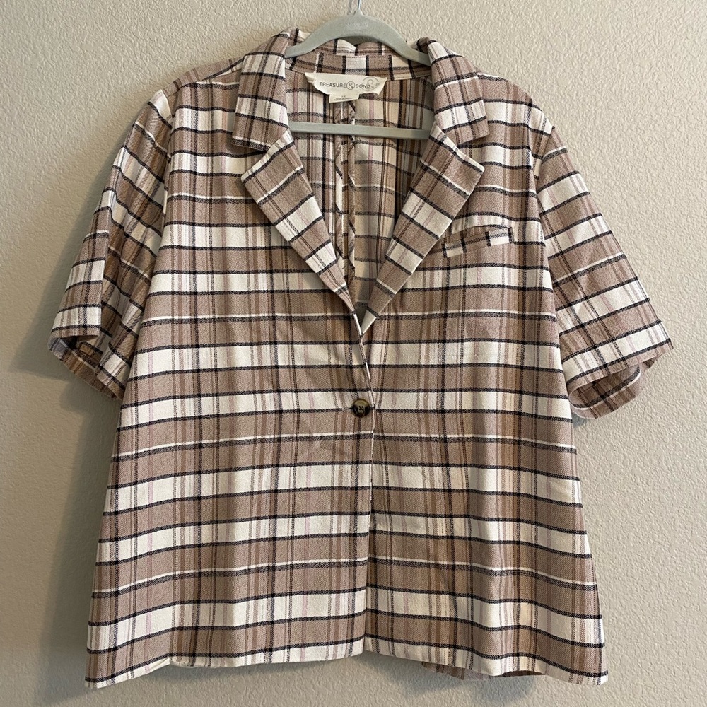 Treasure & Bond Plaid Short Sleeve Blazer